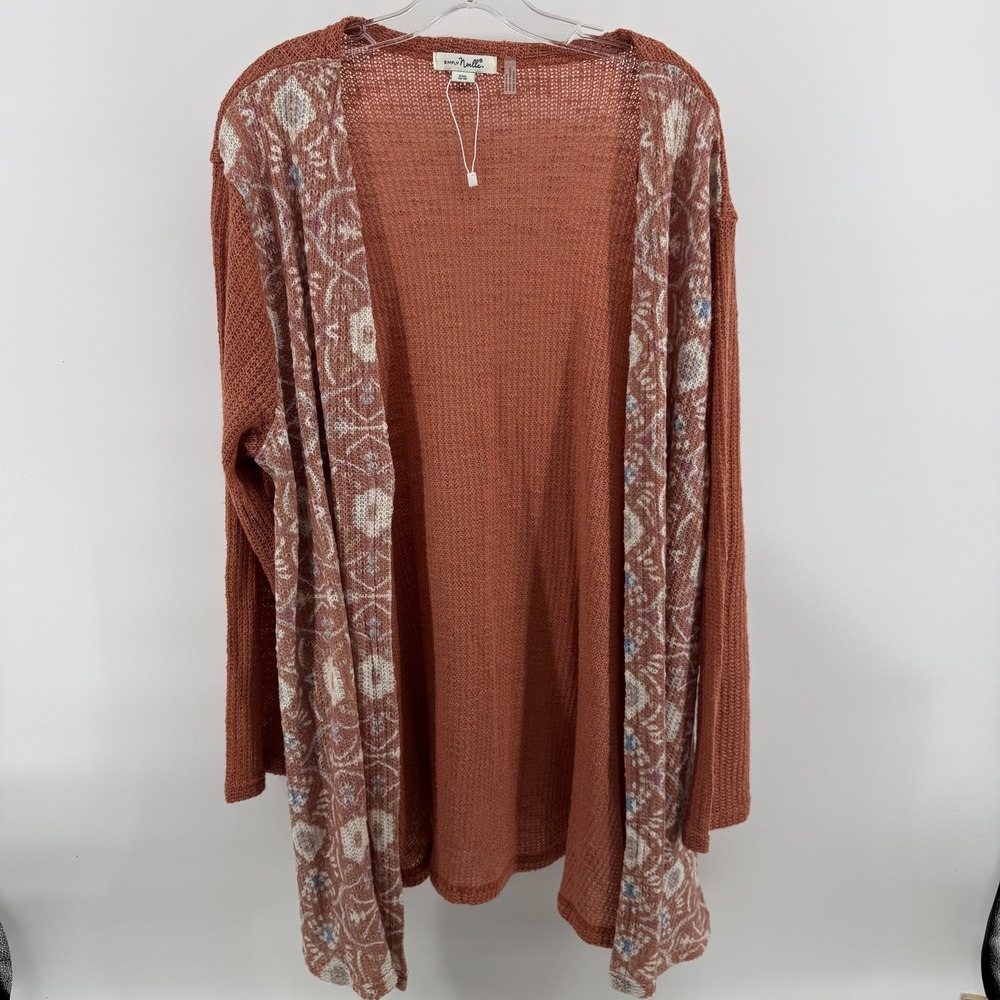 Simply Noelle Cardigan Sweater Womens 2XL Orange Open Knit Geometric Boho 16-18